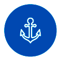 Icono de un ancla blanca en el centro de una insignia circular azul con un fino borde blanco