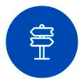 Icono circular azul con el dibujo de una señal de tráfico blanca en la que se ven dos flechas direccionales en lo alto de un único poste.